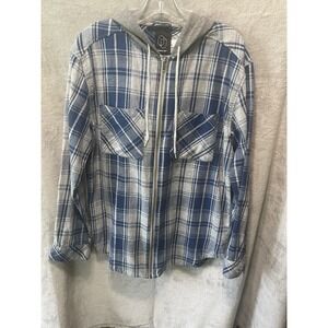 Men's Plaid Hooded Flannel Long Sleeve Button-Down Shirt, Original Use Cement, S